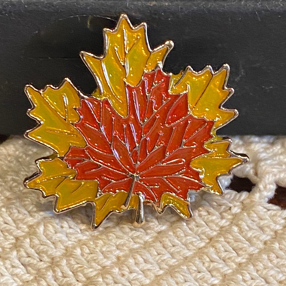 Vintage Red and Yellow Leaf Brooch